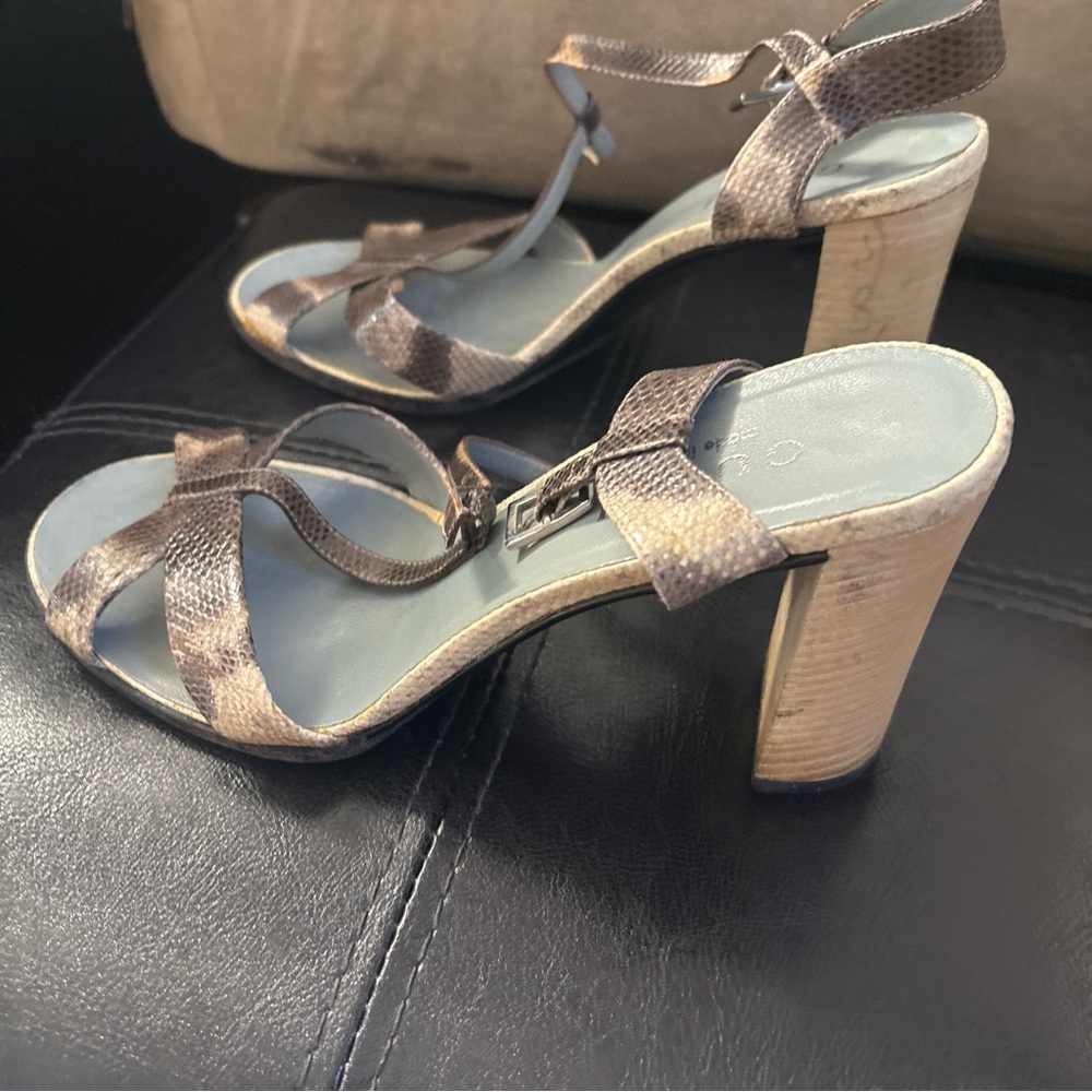 Gucci Sandals high heels wood Python snake skin sandal size 6.5 - Picture 10 of 13